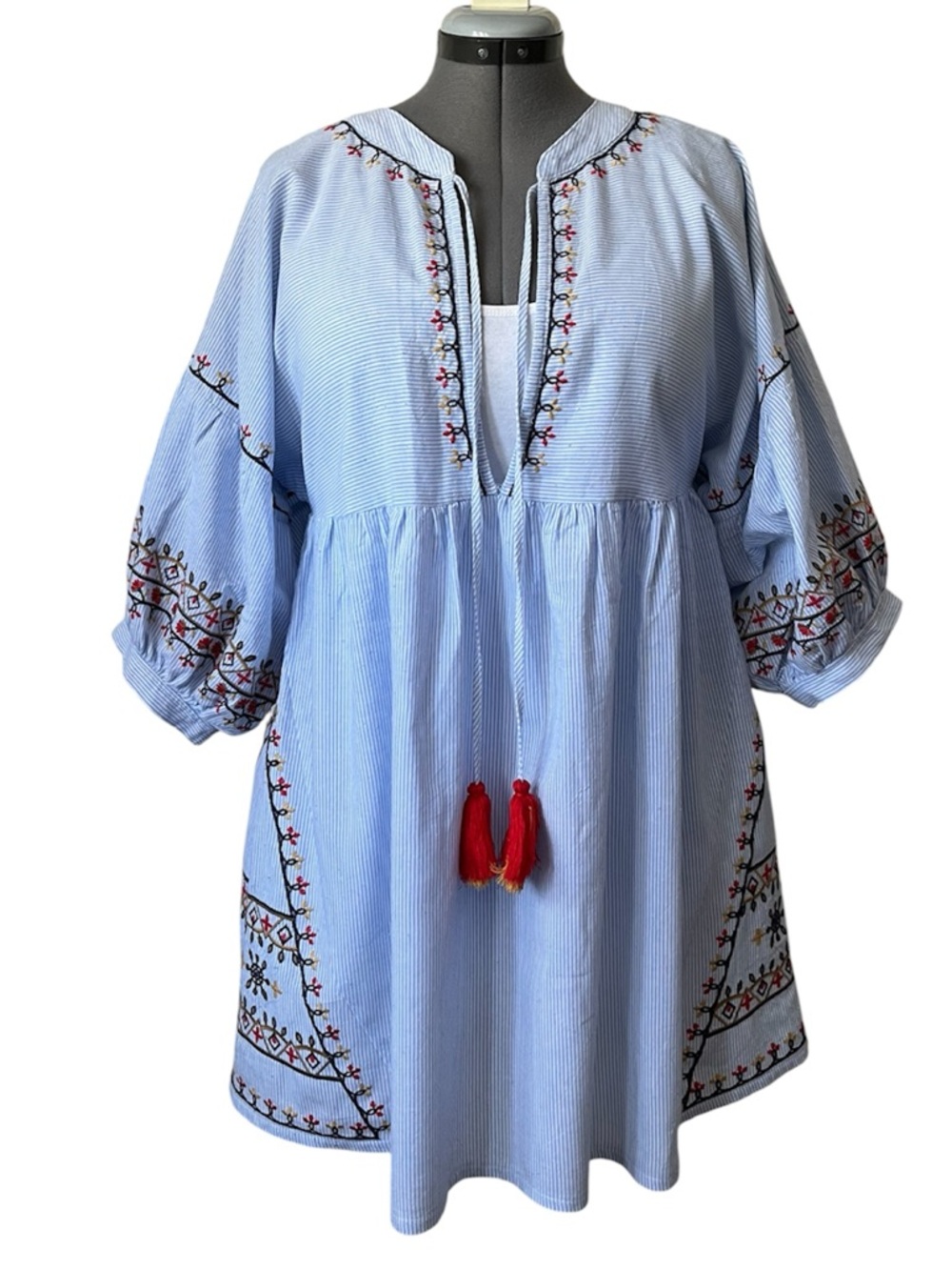 Forever 21 striped embroidered boho mini dress XL